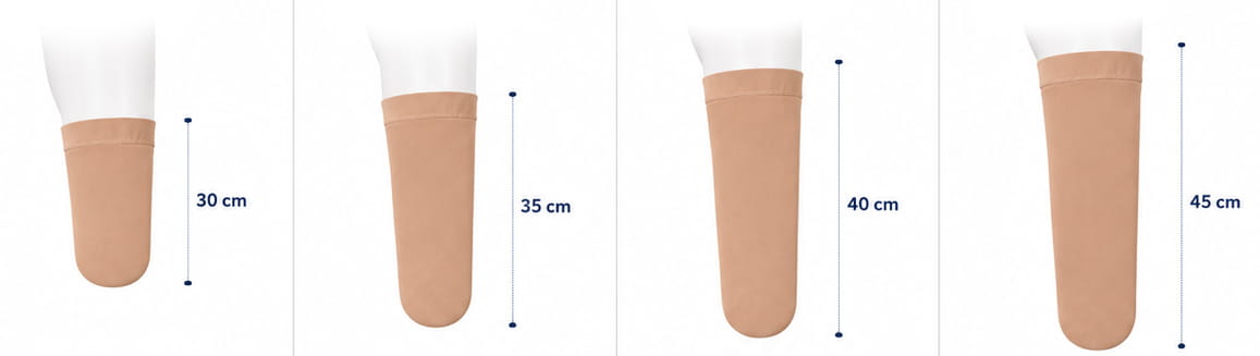 D&eacute;clinaison des diff&eacute;rentes hauteurs de bonnet tibial Innothera Gibaud.