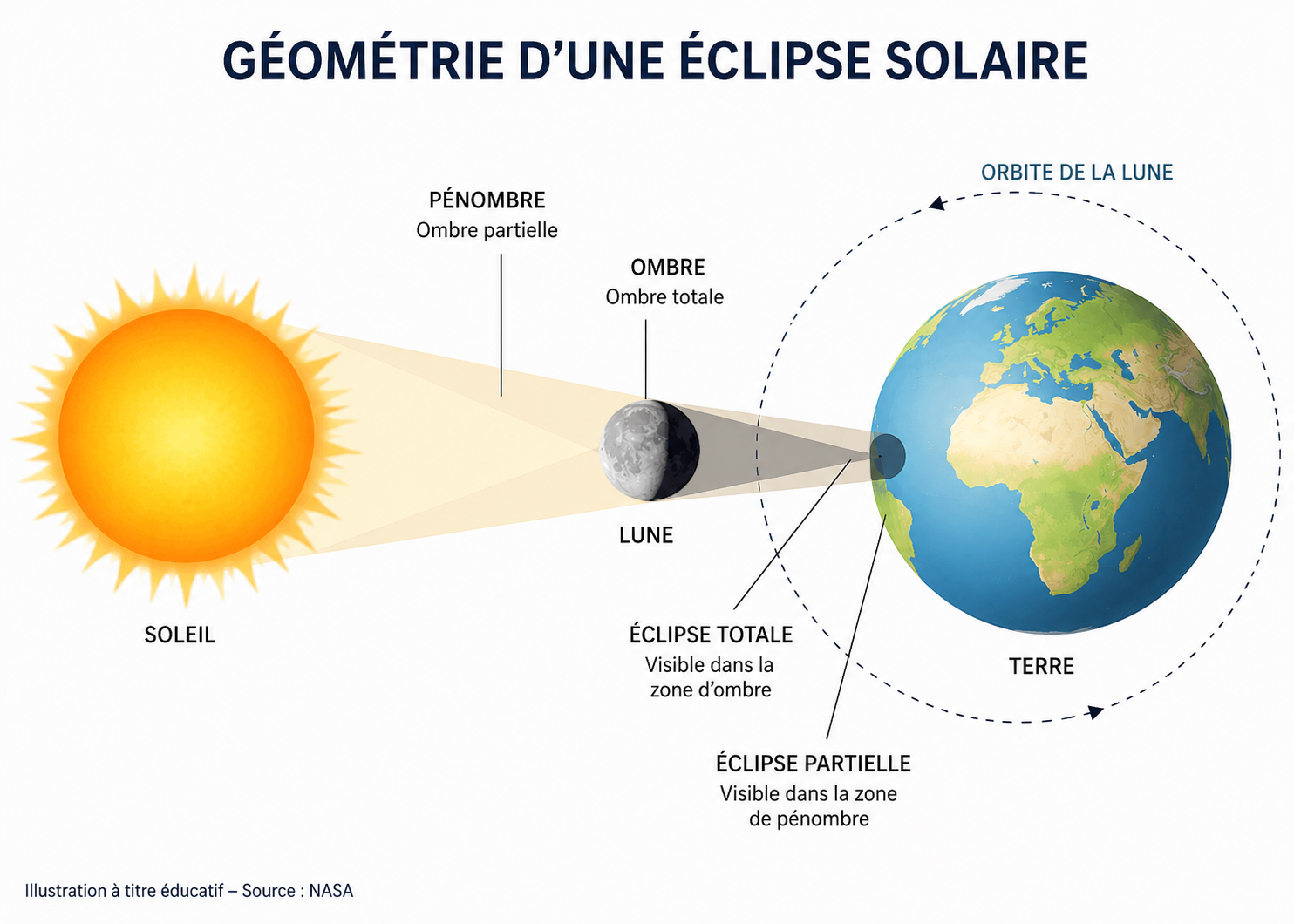 Schéma explicatif de l’éclipse solaire totale et partielle