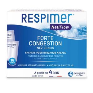 Respimer Netiflow - Forte congestion Nez et Sinus - Recharges 16 Sachets