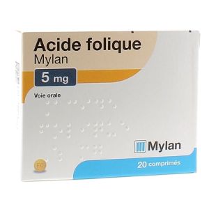 Acide folique Mylan 5mg - Anémies macrocytaires Trouble absorption intestinale - 20 comprimés