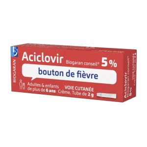Crème Aciclovir Biogaran Conseil 5% - Bouton de fièvre - Tube 2g