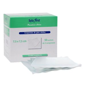 Compresse de gaze hydrophile stérile Syla First 7,5x7,5cm - 50 sachets de 2