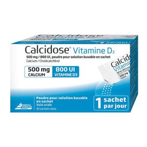Calcidose Vitamine D3 500 mg/800 UI - Déficit en calcium et vitamine D - 30 sachets