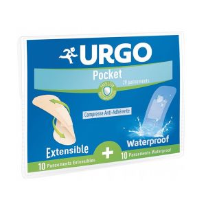 Urgo Pocket - Pansement Multi Extensible - Pochette 10 Pansements Waterproof + 10 Extensibles