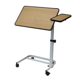 Table de Lit - Hauteur Réglable - Plateau Inclinable - avec Tablette Latérale Fixe - Hêtre - Diffusion