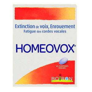 Homeovox - Extinction voix - Enrouement - Cordes vocales - 60 comprimés enrobés