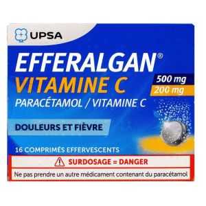 Efferalgan Vitamine C 500mg/200mg - Douleurs Fièvre - 16 comprimés effervescents