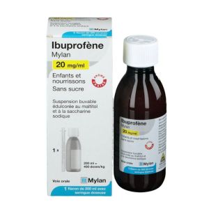 Ibuprofene Mylan 20mg/ml - Douleurs Fièvre - Enfant Nourrisson - sans sucre - 200ml seringue doseuse