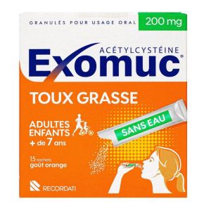 Exomuc Acétylcystéine - Toux grasse - Goût Orange - 15 sachets