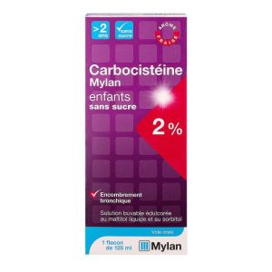 Sirop Carbocistéine Mylan 2% sans sucre - Enfants - Encombrement bronchique - 125 ml