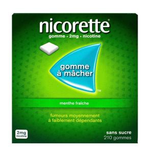 Nicorette 2mg - Menthe Fraiche sans sucre - 210 Gommes à mâcher