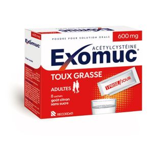 Acétylcystéine Exomuc 600mg - Toux grasse - Adultes - Poudre orale - 8 sachets