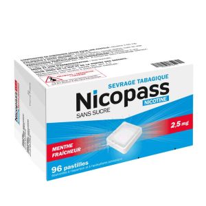 Pastilles Nicopass 2,5mg - Sans sucre - Menthe - 96 pastilles