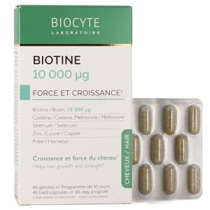 Biotine 10000 µg - Force et Croissance Cheveux - 45 Gélules