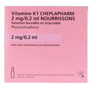 Vitamine K1 2mg/0,2ml - Nourrissons - Phytoménadione - Boîte 1 ampoule