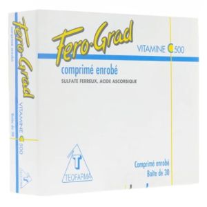 Fero-Grad - Vitamine C 500mg - Anémie Carence en fer - 30 comprimés enrobés