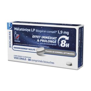 Mélatonine Effet immédiat et prolongé 8h - 30 comprimés