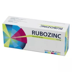 Rubozinc 15mg - Gluconate de zinc - Acné inflammatoire Acrodermatite entéropathique - 60 gélules