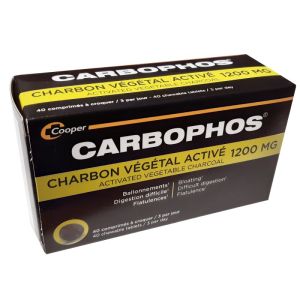 Carbophos - Charbon Végétal activé 1200 mg - Digestion difficile - 40 comprimés