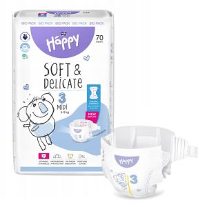 Couches bébé Happy - Soft & Delicate - Taille 3 Midi - 5-9 KG - 70 couches
