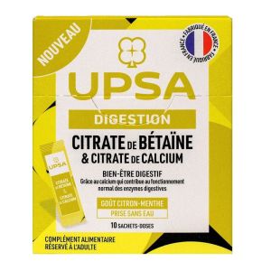 Digestion - Citrate de bétaïne et citrate de calcium - Goût Citron Menthe - 10 sachets