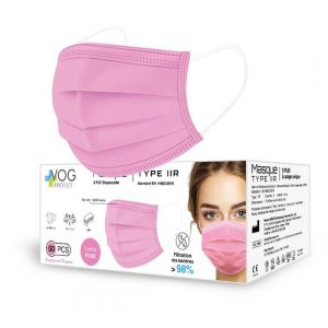 50 Masques chirurgicaux Type IIR 3 Plis - Rose - Norme EN14683