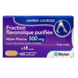 Fraction Flavonoîque purifiée 500mg - Jambes lourdes Hemorroïdes - 60 comprimés