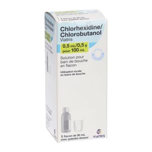Chlorhexidine/Chlorobutanol 0,5mL/0,5g pour 100ml - Affections buccale - Flacon avec gobelet doseur