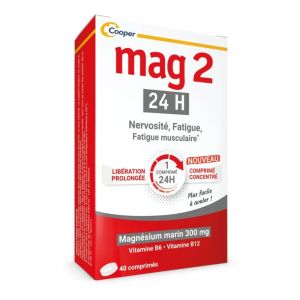 MAG 2 24H - Magnésium Marin, Vitamines B6 et B12 - Nervosité, Fatigue et Fatigue Musculaire - 40 comprimés