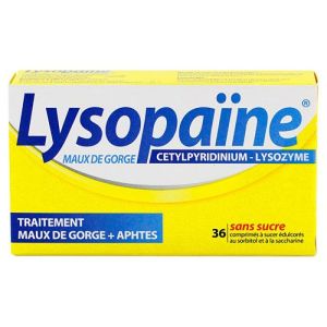Lysopaine - Maux de gorge - Aphtes - 36 comprimés sans sucre