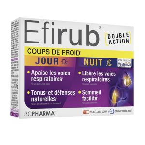 Efirub Coups de froid double action - Jour Nuit - 15 gélules jour + 5 comprimés nuit