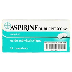 Aspirine du Rhône 500mg - Fièvre Douleurs Courbatures - 20 Comprimés