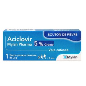 Crème Aciclovir 5% - Bouton de fièvre Herpès - Flacon pompe doseuse de 2g