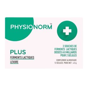 Physionorm Plus - Ferments lactiques Levure - 12 gélules