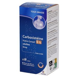 Sirop Carbocistéine 5% - Toux grasse - Adulte - 200 ml