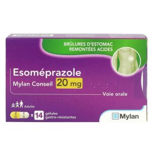 Esomeprazole 20mg - Brûlures d'estomac Remontées acides - 14 gélules