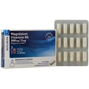 Magnesium Vitamine B6 300Mg / 2Mg - Nervosité Fatigue - 30 gélules