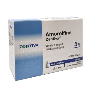 Amorolfine Zentiva 5% - Vernis à Ongles médicamenteux - Flacon 2,5ml avec 20 spatules