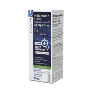 Mélatonine Flash 0,5 mg - Effet immédiat - Goût Menthe - Spray 20 ml