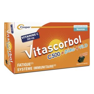 Vitascorbol C500 + Zinc + Vitamine D - Fatigue Système immunitaire - 30 Capsules