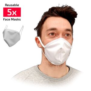 Masque facial alternatif Adulte réutilisable en tissu blanc barrière contre propagation virus - Sachet de 5