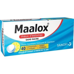 Maalox - Maux Estomac - Citron - 40 comprimés sans sucre