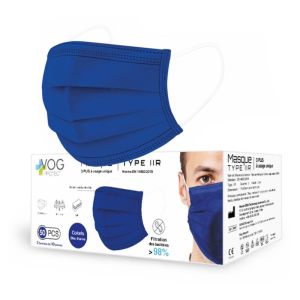 50 Masques chirurgicaux Type IIR 3 Plis - Bleu marine - Norme EN14683