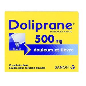 Doliprane 500mg - Dès 27kg - Douleurs et Fièvre - Poudre pour solution buvable - 12 sachets-dose