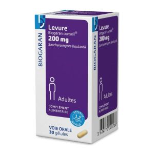 Levure 200 mg - Diarrhée - Prévention mycoses - 30 gélules