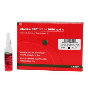 Vitamine B12 1000 µg - 6 ampoules 4ml injectables et buvables