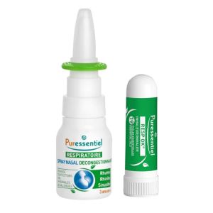 Pack Spray Nasal Décongestionnant Bio 15ml + Inhaleur aux 19 Huiles Essentielles 1 ml