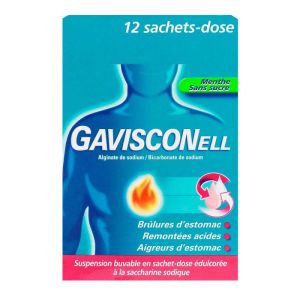 Gavisconell Menthe sans sucre - Problèmes gastro-œsophagien - 12 Sachets 10ml