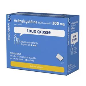 Acétylcystéine 200 mg - Toux grasse - Arôme citron - 18 sachets
