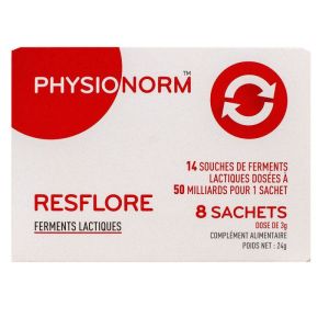 Physionorm Resflore ferments lactiques - Restauration et équilibre flore intestinale - 8 sachets